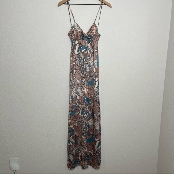 John Kloss for Cira 1970s Maxi Dress Floral‎ Retro Pink Ruched Bust - Picture 1 of 10